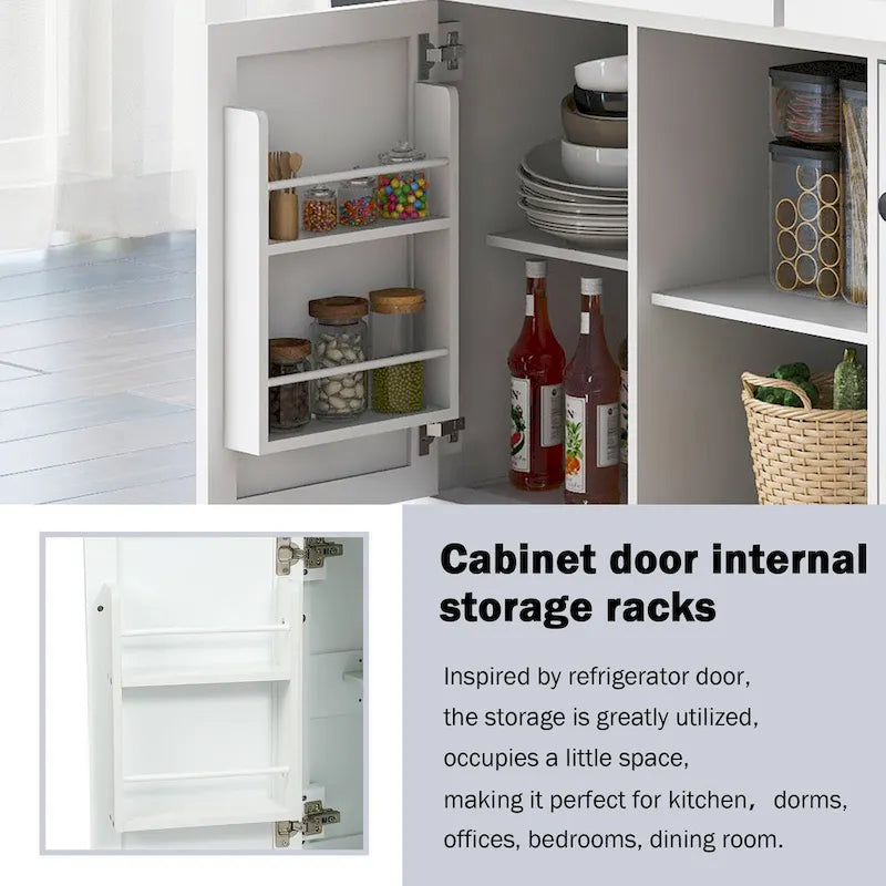 Roomfitters Kitchen Cart with Rubber wood Drop-Leaf Countertop, 5-Wheel Kitchen Island with Storage Cabinet & 3 Drawers