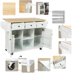 Roomfitters Kitchen Cart with Rubber wood Drop-Leaf Countertop, 5-Wheel Kitchen Island with Storage Cabinet & 3 Drawers