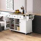 Roomfitters Kitchen Cart with Rubber wood Drop-Leaf Countertop, 5-Wheel Kitchen Island with Storage Cabinet & 3 Drawers