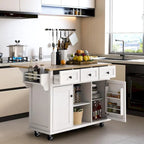 Roomfitters Kitchen Cart with Rubber wood Drop-Leaf Countertop, 5-Wheel Kitchen Island with Storage Cabinet & 3 Drawers