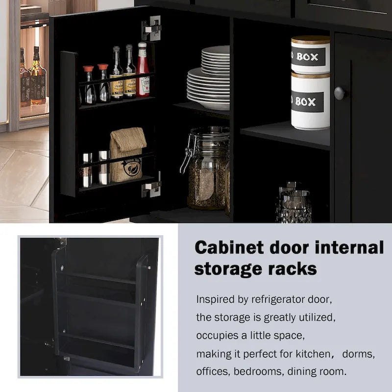 Roomfitters Kitchen Cart with Rubber wood Drop-Leaf Countertop, 5-Wheel Kitchen Island with Storage Cabinet & 3 Drawers