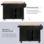 Roomfitters Kitchen Cart with Rubber wood Drop-Leaf Countertop, 5-Wheel Kitchen Island with Storage Cabinet & 3 Drawers