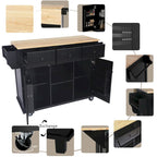 Roomfitters Kitchen Cart with Rubber wood Drop-Leaf Countertop, 5-Wheel Kitchen Island with Storage Cabinet & 3 Drawers