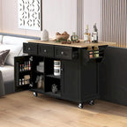Roomfitters Kitchen Cart with Rubber wood Drop-Leaf Countertop, 5-Wheel Kitchen Island with Storage Cabinet & 3 Drawers