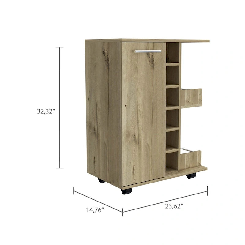 Bartlet 2-Shelf 6-Bottle Bar Cart with Division for Kitchen, Party and Living Room