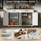 53.5 Farmhouse Kitchen Island with Power Outlet, Kitchen Storage Island with Drop Leaf, Rolling Cart On Wheels.