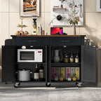 53.5 Farmhouse Kitchen Island with Power Outlet, Kitchen Storage Island with Drop Leaf, Rolling Cart On Wheels.