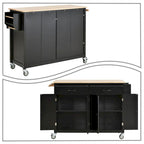 Classic Wooden Kitchen Island Cart with 2 Drawers, 2 Cabinets, a Towel Rack and a Spice Rack