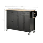 Classic Wooden Kitchen Island Cart with 2 Drawers, 2 Cabinets, a Towel Rack and a Spice Rack