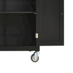 Classic Wooden Kitchen Island Cart with 2 Drawers, 2 Cabinets, a Towel Rack and a Spice Rack