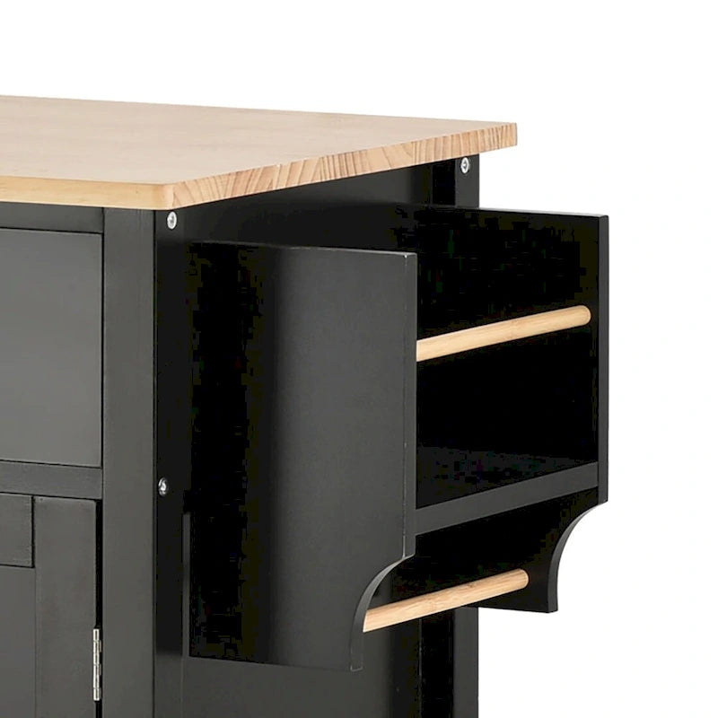 Classic Wooden Kitchen Island Cart with 2 Drawers, 2 Cabinets, a Towel Rack and a Spice Rack