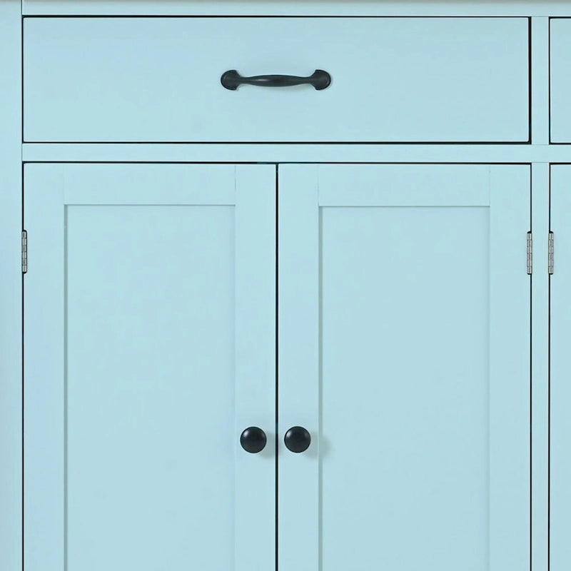 Classic Wooden Kitchen Island Cart with 2 Drawers, 2 Cabinets, a Towel Rack and a Spice Rack