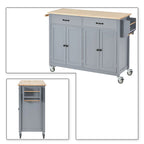 Classic Wooden Kitchen Island Cart with 2 Drawers, 2 Cabinets, a Towel Rack and a Spice Rack