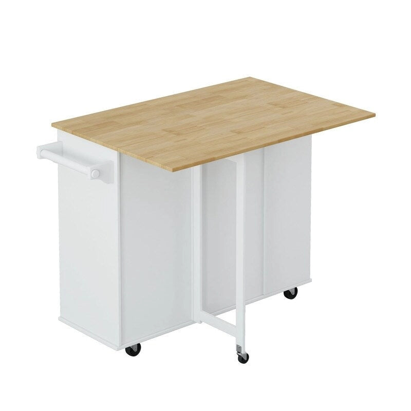 46.46Multi-Functional Kitchen Island Cart with Spice Rack,Wine Rack,Towel Holder and Foldable Rubberwood Table Top