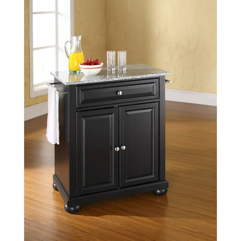  Alexandria Solid Granite Top Portable Kitchen Island in Black Finish - 18d x 31w x 33.5h