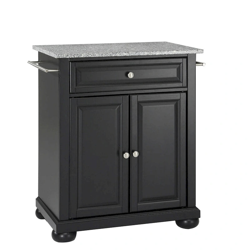 Alexandria Solid Granite Top Portable Kitchen Island in Black Finish - 18d x 31w x 33.5h