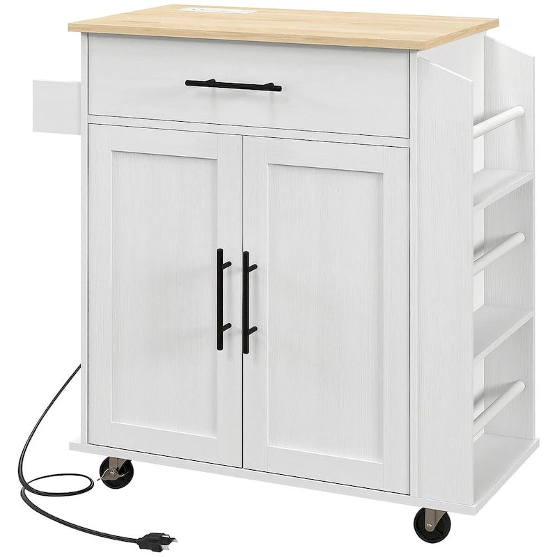 Rolling Kitchen Island with Storage, AC Outlets and USB Ports