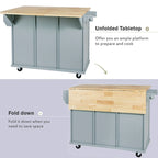 Kitchen Cart with Rubber wood Drop-Leaf Countertop ,Cabinet Door Internal Storage Racks