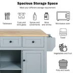 Kitchen Cart with Rubber wood Drop-Leaf Countertop ,Cabinet Door Internal Storage Racks