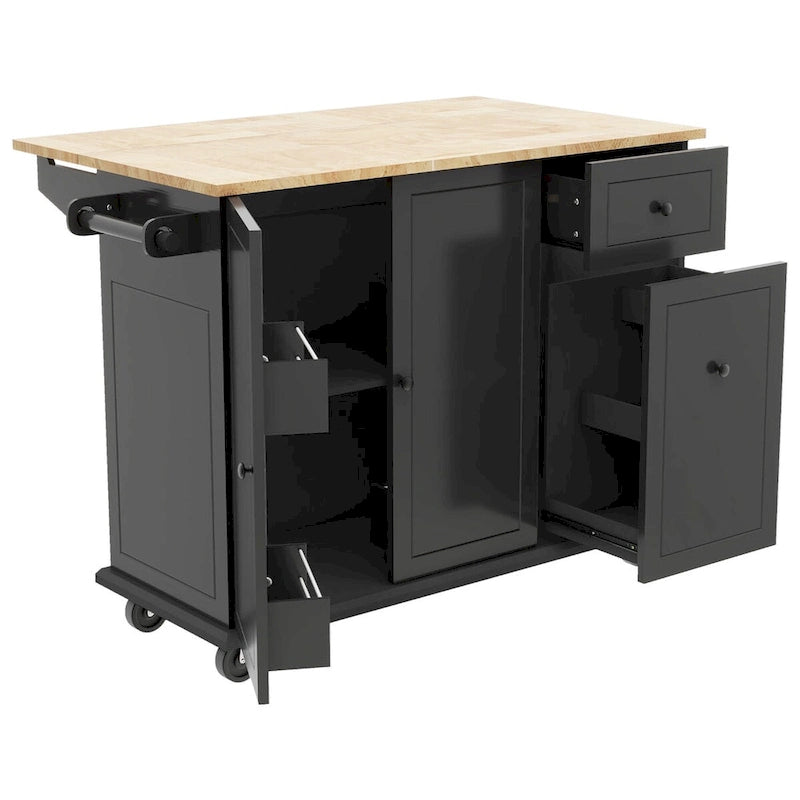 53.9 Width Rolling Kitchen Cart on Wheels with Internal Storage Rack and 3 Tier Pull Out Cabinet Organizer