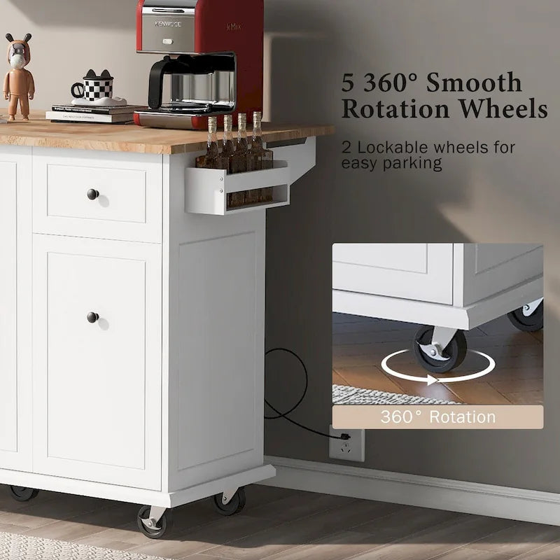 53.9 Width Rolling Kitchen Cart on Wheels with Internal Storage Rack and 3 Tier Pull Out Cabinet Organizer