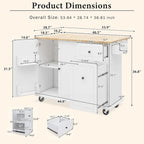 53.9 Width Rolling Kitchen Cart on Wheels with Internal Storage Rack and 3 Tier Pull Out Cabinet Organizer