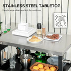 Three-Shelf Outdoor Grill Cart with Stainless Steel Tabletop on Wheels