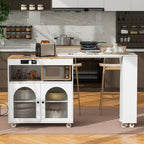 Rolling Kitchen Island With Extended Table,with LED Lights,Glass Doors