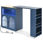 Rolling Kitchen Island With Extended Table,with LED Lights,Glass Doors