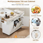 Kitchen Island with Trash Can Storage Cabinet, Drop-Leaf Cart, Spice&Towel Rack, Rolling Cart On Wheels with Adjustable Shelf