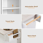 Kitchen Island with Trash Can Storage Cabinet, Drop-Leaf Cart, Spice&Towel Rack, Rolling Cart On Wheels with Adjustable Shelf