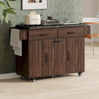 Kitchen Island with Trash Can Storage Cabinet, Drop-Leaf Cart, Spice&Towel Rack, Rolling Cart On Wheels with Adjustable Shelf