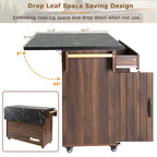 Kitchen Island with Trash Can Storage Cabinet, Drop-Leaf Cart, Spice&Towel Rack, Rolling Cart On Wheels with Adjustable Shelf