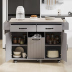 Kitchen Island with Trash Can Storage Cabinet, Drop-Leaf Cart, Spice&Towel Rack, Rolling Cart On Wheels with Adjustable Shelf