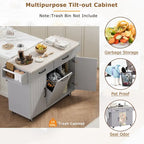 Kitchen Island with Trash Can Storage Cabinet, Drop-Leaf Cart, Spice&Towel Rack, Rolling Cart On Wheels with Adjustable Shelf