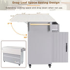 Kitchen Island with Trash Can Storage Cabinet, Drop-Leaf Cart, Spice&Towel Rack, Rolling Cart On Wheels with Adjustable Shelf