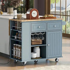 Kitchen Island Cart with Wheels ,Power Outlet, Drop Leaf, Wine Rack