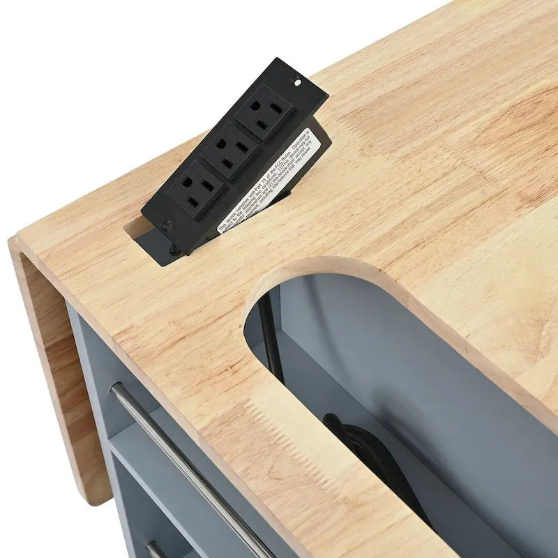 Kitchen Island Cart with Wheels ,Power Outlet, Drop Leaf, Wine Rack