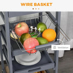 Rolling Kitchen Island Cart with Drawer & Wire Basket