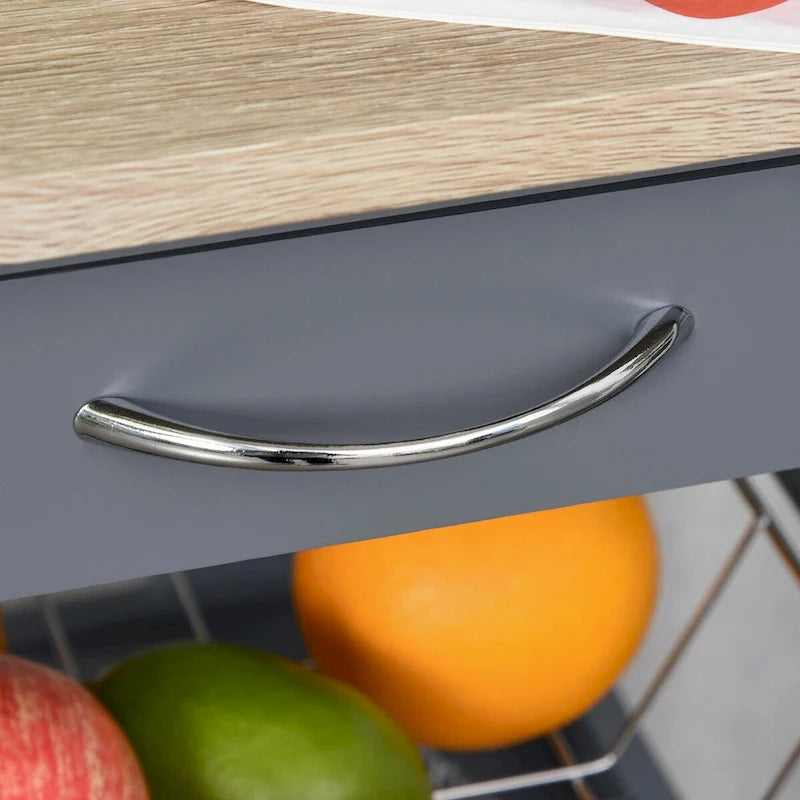 Rolling Kitchen Island Cart with Drawer & Wire Basket