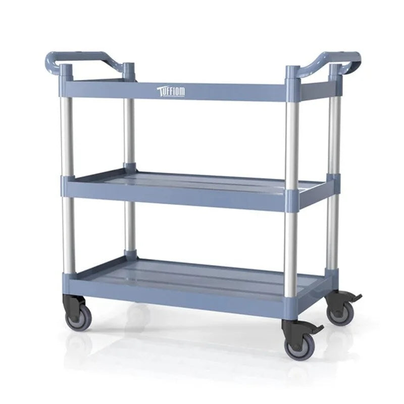 3 Tier Medium 390lbs Capacity Plastic Utility Cart with Wheels Grey