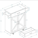 White Rubber Wood Kitchen Cart with Adjustable Shelves, Towel Rack