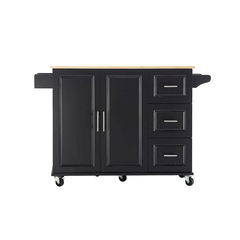 Kitchen Island Cart with Extensible Rubber Wood Top and Locking Wheels