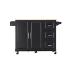 Kitchen Island Cart with Extensible Rubber Wood Top and Locking Wheels