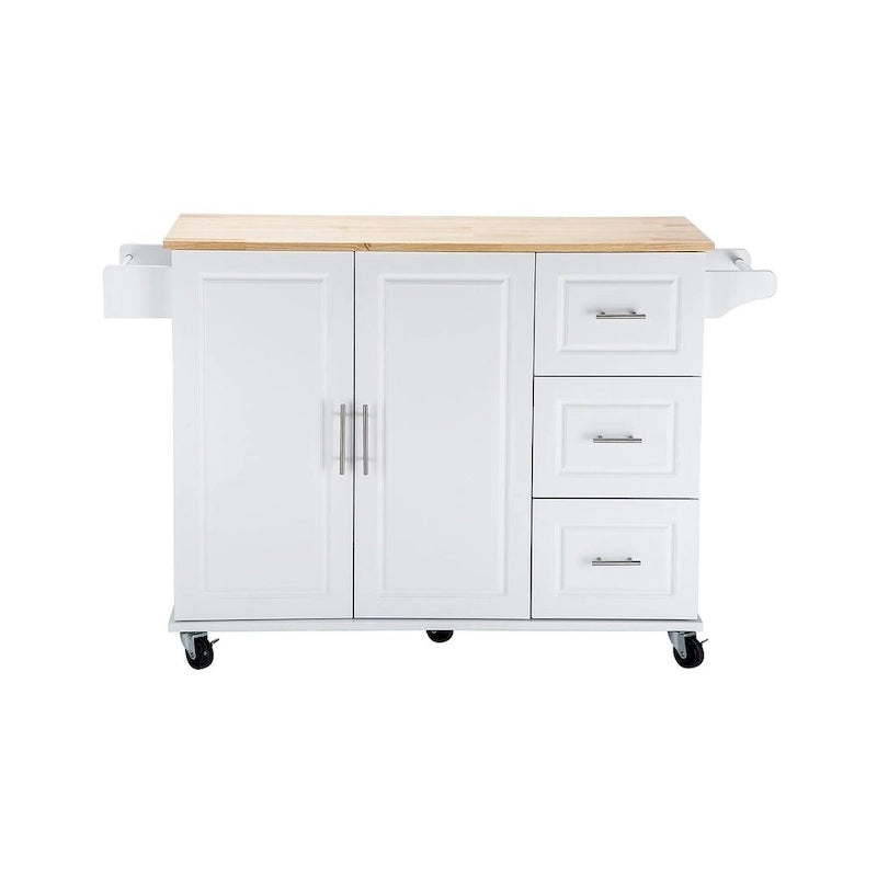 Kitchen Island Cart with Extensible Rubber Wood Top and Locking Wheels