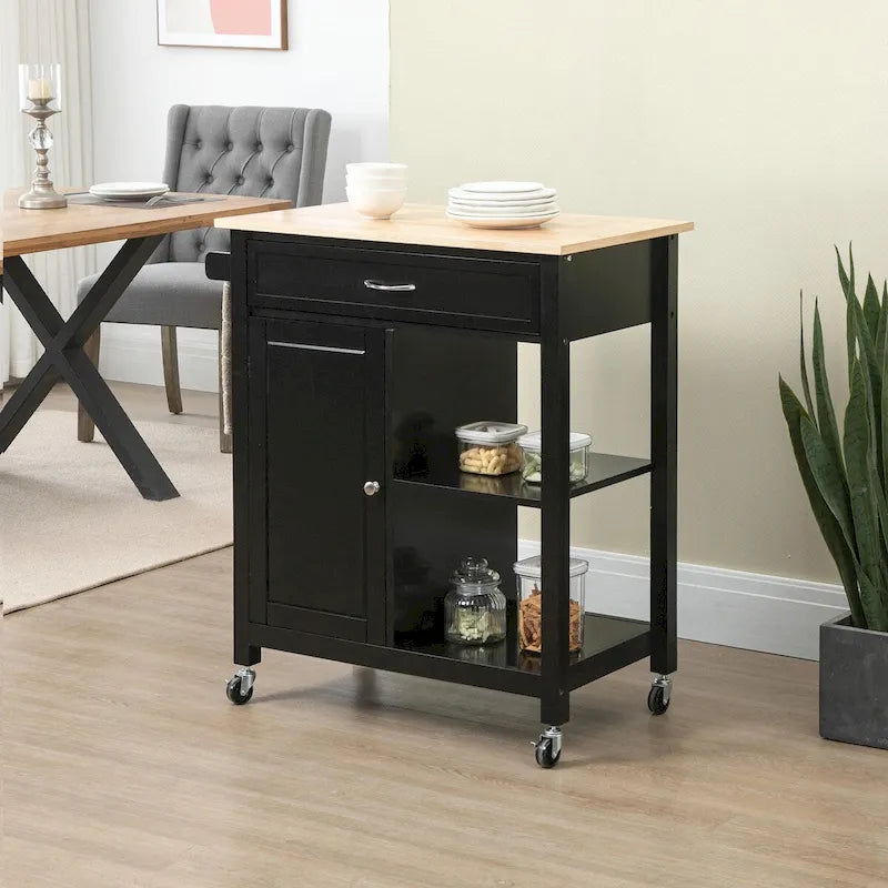 Rolling Kitchen Island Cart with Solid Wood Top and Drawer