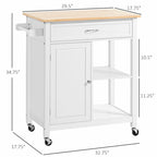 Rolling Kitchen Island Cart with Solid Wood Top and Drawer