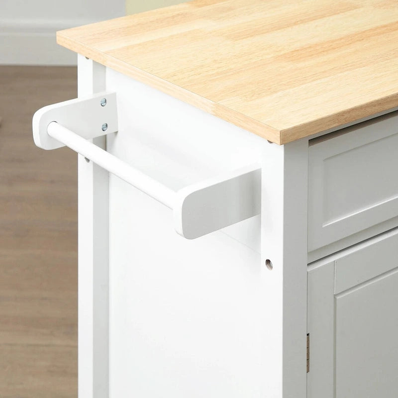Rolling Kitchen Island Cart with Solid Wood Top and Drawer