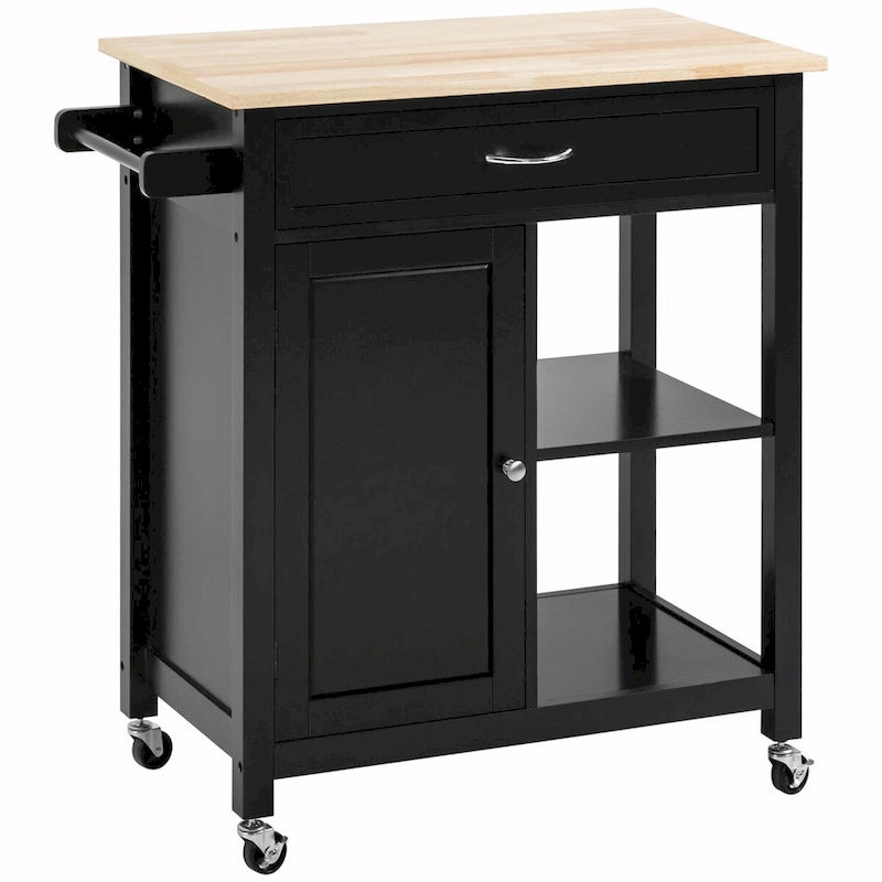 Rolling Kitchen Island Cart with Solid Wood Top and Drawer