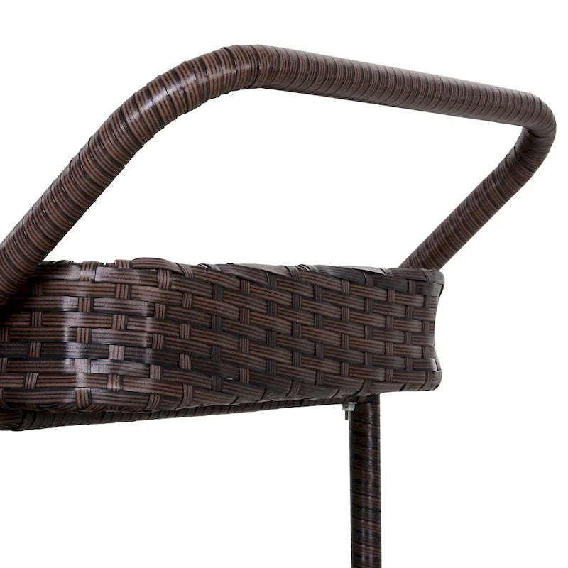 Rattan Wicker Serving Cart with 2-Tier Open Shelf, Brakes